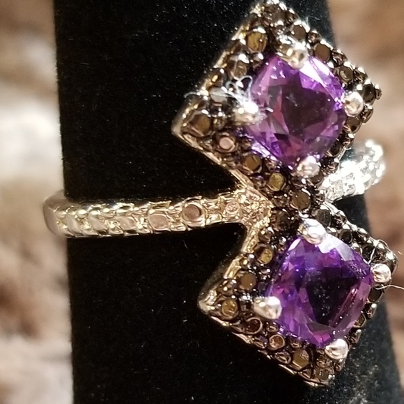 silver amyethyst and genuine diamond ring - Picture 4 of 6